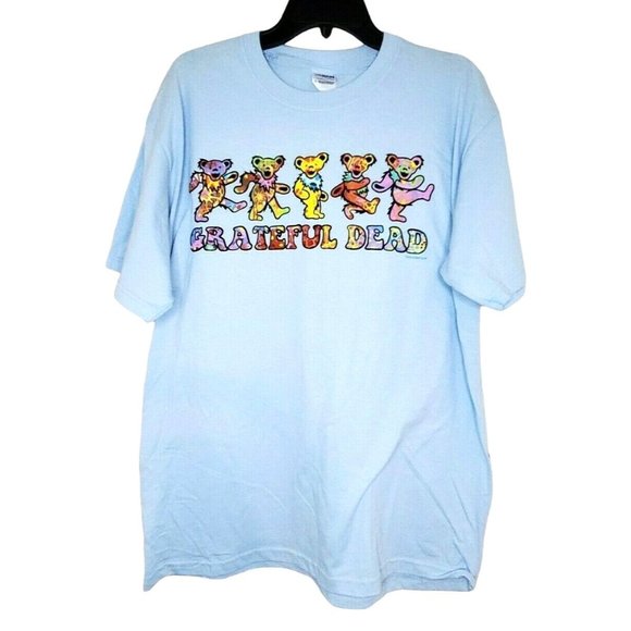 Gildan Heavy Cotton Grateful Dead Dancing Bears Reprint Light Blue Large T Shirt - Picture 1 of 11